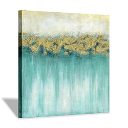 Modern Canvas Wall Art Artwork: Abstract Blue Hand Painted Texture Picture with Gold Foil Embellishment for Living Rooms (36'' x 36'' x 1 Panel)