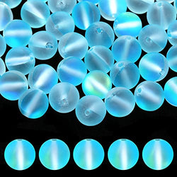 110Pcs Matte Aurora Crystal Glass Beads, 8MM/6MM Blue Glitter Round Glass Beads Frosted Crystal Glass Beads Refractive Glow for Jewelry Making Crafts DIY