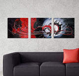 Large Hand-Made Abstract Wall Art for Living Room Bedroom Decoration, Modern Red and Black Knife Palette Oil Painting on Canvas for Home décor, Framed Ready to Hang 16x16 Inch 3 Pieces Set…