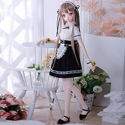 KSYXSL Children's Creative Toys BJD Doll 1/3 57Cm 22.4" Ball Jointed SD Dolls Action Full Set Figure with All Maid Dress Socks Shoes Wig Makeup Headband Surprise Gift