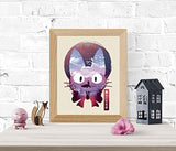 Kiki's Delivery Service Art Print - Studio Ghibli Wall Art 8 x 10 Unframed Japanese Anime Artwork Haku Dragon Print Hayao Miyazaki Wall Hanging Cool Movie Home Decor, Jiji Black Cat Artwork