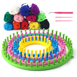 VGOODALL Round Knitting Loom Set Circular Loom Set with 12 Skeins Acrylic Yarn for Hat Scarf Shawl Sweater Sock Knitter