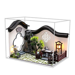 WYD Semi-Open Courtyard Building Handmade Antique Chinese Dollhouse Kit Classical Rockery Garden 3D Scene Courtyard Gifts for Friends, Companions and Children (Calligraphy and Painting Garden)