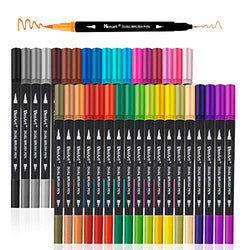 Dual Markers Brush Pen, Bullet Journal Pen Fine Point Coloring Marker & Brush Highlighter Pen for