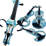 Aliyes 4/4 Full Size Solid Wood Electric Cello Violoncello Maple Wood body Ebony Fittings with Bag, Bow, Rosin, Aux Cable, Earphone, Extra set of strings(White&Blue Flowers)(ALDSDT-1201)