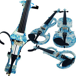 Aliyes 4/4 Full Size Solid Wood Electric Cello Violoncello Maple Wood body Ebony Fittings with Bag, Bow, Rosin, Aux Cable, Earphone, Extra set of strings(White&Blue Flowers)(ALDSDT-1201)