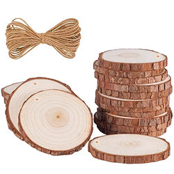 chfine Natural Wood Slices, 20Pcs 3.5-4 Inch Unfinished Wood Round Discs Wooden Circles with Predrilled Hole and 33 Feet Twine String for DIY Arts Crafts Christmas Halloween Party Wedding Ornaments