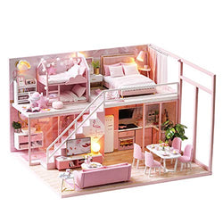 DIY Miniature Dollhouse Kit with Furniture Handmade Dolls House Miniature Kit Plus LED Lights and Music Movement,1:24 Scale Nordic Loft Apartment
