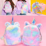 Cute Plush Unicorn Backpack, Soft Rainbow Bag (Style 2 - 9 inch)