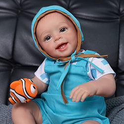 JIZHI Lifelike Reborn Baby Dolls - 18 Inches Realistic-Newborn Baby Dolls Boy Handmade Soft Body Reborn Baby Doll with Clothes & Feeding Set for Kids Age 3 4 5 6 7 8