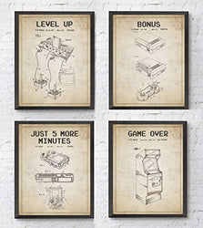 Gamer Gaming Retro Wall Art Prints with Slogans, Set of 4, Unframed, Vintage Game Room Gift, All Sizes