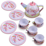 JOYIN Unicorn Castle Pretend Tin Teapot Set for Tea Party and Kids Kitchen Pretend Play