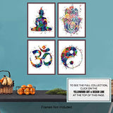 Meditation Zen Wall Art Prints - Unframed Set Of 4 - Buddha, Yin Yang, Om And Hamsa Fatima Hand - Chic Home Decor - Great Gift For Yoga Fans – Ready Frame (8x10) Watercolor Photos
