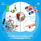 Magicfly Polymer Clay Starter Kit, 45 Colors Oven Bake Clay with 5 Modeling Tools and 40 Jewelry