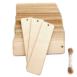 50 Pcs Wooden Slices Rectangle-Shaped Blank Name Tags Wine Tag Have Hole Unfinished Wood Cutout Labels Art Craft Pieces for Wedding Party Christmas DIY Projects Card Making