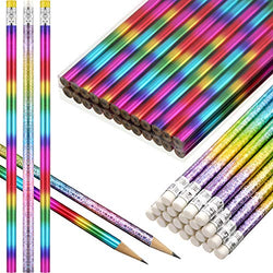 48 Pieces HB Solid Wood Pencils Tie Dye Pencils Gradient Pencils Colorful Round Pencils with Top Erasers for Exams, School, Office, Sketching and Learning Activities