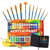 Upgraded Acrylic Paint Set - High-End Arts & Crafts Painting Supplies for Kids and Adults - 24 Stunning Pigments, 12 Professional Paint Brushes & Carrying Case + Extra Bonus: Palette Knife with Sponge