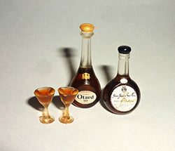 Set with glasses of Cognac and Brandy, bottles with alcohol, cognac bottle set. Dollhouse miniature 1:12