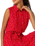 Amazon Essentials Women's Sleeveless Woven Shirt Dress, Red Leaf, Large