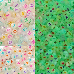 1000 Pcs Mixed Glow Letter Beads Colorful Acrylic Letter Bead Luminous Heart Shape Beads Glow in The Dark Letter Beads for Bracelet Necklace Jewelry Making