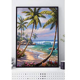 5D DIY Diamond Painting Beach Sea Canvas Pictures Dot by Number Kits Full Drill Seashore Scenery Coconut Tree Arts and Crafts Cross-Stitch Patterns for Living Room Bedroom Kitchen Bathroom