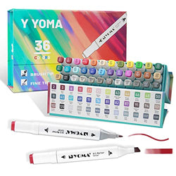 Y YOMA 36 Colors Alcohol Markers Dual Tip Markers Permanent Markers Set Artist Marker Pens with Colorful Box for Adult Kid Coloring Drawing
