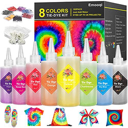 Tie Dye Kits, Emooqi 8 Colors 100Ml Permanent All-in-1 Tie Dye Set with 16 Bag Pigments, Rubber Bands, Gloves, Apron and Table Covers for Craft Arts Fabric Textile Party DIY Handmade Project