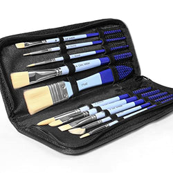 ARTIFY 10 Pieces Paint Brush Set Includes a Carrying Case, Premium Hair Brushes for Oil, Watercolor and Gouache Painting, for Kids and Adults, Beginner and Professional (Blue - Synthetic Hair)