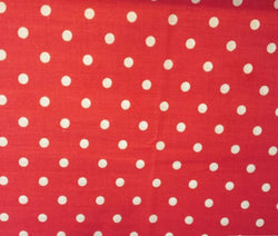 Small Polka Dot Poly Cotton White Dots on Red 58 Inch Fabric By the Yard (F.E.®)