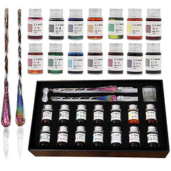MKLPO Glass Pen Set, Glass dip pen with set Calligraphy Set - 14 Colors Ink, Pen Holder, Crystal Vintage, Decoration, Writing, Drawing, Signatures, Gift with Two Art Pen…