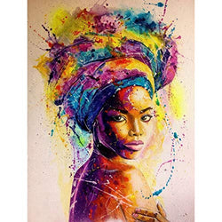 5D Diamond Painting Watercolor Paintings of African Women Full Drill by Number Kits, SKRYUIE DIY Rhinestone Pasted Paint with Diamond Set Arts Craft Decorations (12x16inch)