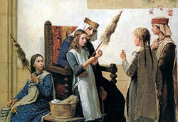 Albert Anker Queen Bertha and The Spinners 1888 Musee cantonal des Beaux-Arts - Lausanne 30" x 21" Fine Art Giclee Canvas Print (Unframed) Reproduction