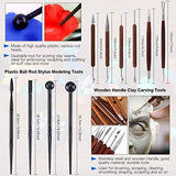 Glarks 26Pcs Carving Modeling Clay Sculpting Tool Set Pottery Sculpture Tool, Plastic Modeling Tool, Dual-End Dotting Clay Tool, Scraper, Paint Brush, Ruler, Acrylic Clay Roller, Acrylic Sheet