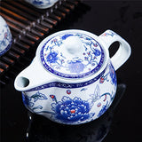 THY COLLECTIBLES Exquisite 5 PCS Blue-and-White Peony Design Ceramic Tea Pot Tea Cups Set in Beautiful Color Gift Box