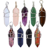 MIKINI 9pcs Silver Plated Wire Wrap Hexagon Pointed Cut Gemstone Healing Energy Natural Crystal