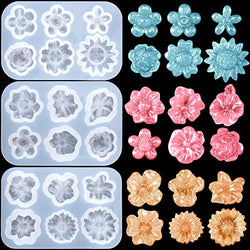 OIIKI 3PCS 3D Flower Resin Silicone Molds, Daisy Sunflower Flower Resin Casting Molds, DIY Resin Pendant Molds for Jewelry Making Necklace, Earrings, Bracelets, Keychains (3 Styles)