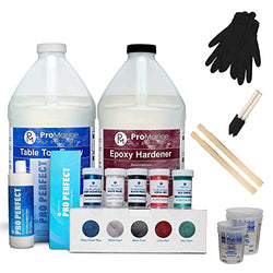 Pro Marine Supplies Crystal Clear Table Top Epoxy with Accessories (2-Part 1-Gallon Kit) Bundle with Pro Mica Powder (5-Colors) and Pro Perfect Epoxy Polishing Kit (16 oz) | DIY Epoxy Resin Supplies