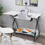 GLACER Sewing Table, Sewing Desk, Craft Table, Multipurpose Desk, Computer Desk, Writing Desk, Sewing Machine Platform with Foldable Shelf, Powder Coated Sewing Table with Steel Frame