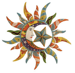 Deco 79 Metal Sun and Moon Indoor Outdoor Wall Decor with Abstract Patterns, 25" x 1" x 25", Multi Colored