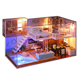 WYD DIY Handmade 1:24 ScaleBlue Mini Doll House Miniature Building Model Creative Toy Furniture Kit LED (Meet You)