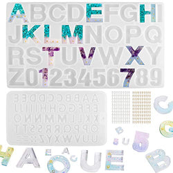 DIY Silicone Resin Mold for Letters of 2 Different Sizes, Tomorotec Outgeek Number Alphabet Jewelry Keychain Casting Mold with 200 pcs Screw Eye Pins