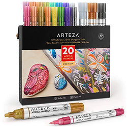 Arteza Metallic Acrylic Paint Markers, Set of 20, 16 Long-Lasting Acrylic Pens with Bullet Nibs and 4 with Wide Plastic Nib, Art Supplies for Rock, Ceramic Surfaces, Glass, and Wood