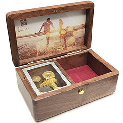 18 Note Wind up Solid Wood Jewelry Music Box with Photo Frame, The Best Gift for Christmas/Birthday/Valentine's Day/Mother's Day，Tune of You are My Sunshine. (Walnut Wood)