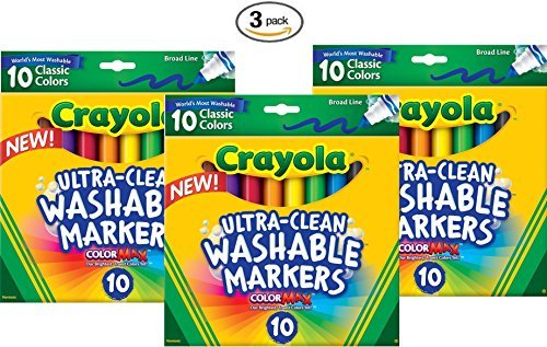 Crayola Ultraclean Broadline Classic Washable Markers (10 Count), (Pack of 3)