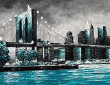 Diathou Contemporary Abstract Art Painting, Canvas Wall Art, Hand-Painted New York City Landscape, Brooklyn Bridge Art Oil Painting, Bedroom Wall Decoration Painting 24x48 inches