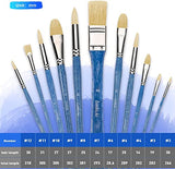 Oil Paint Brushes Set, 11pcs Professional 100% Natural Hog Bristle Hair Long Wood Handles Artist Paint Brushes with a Free Carrying Bag for Acrylic and Oil Painting (Blue)