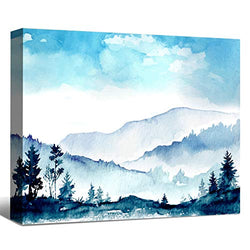 SENEW Watercolor Landscape Print Wall Art for Bedroom, Living Room, Mountain Landscape Framed Canvas Wall Art for Wall Decor Home Decor, 24" X 16"