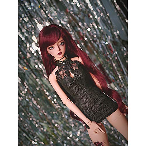 HMANE BJD Doll Wig, Wavy Curly Wig with Bang for 1/4 BJD Dolls - (Claret) (No Doll)