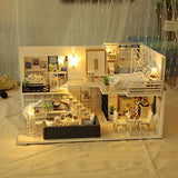 youeneom DIY Miniature Dollhouse Kit Realistic Mini 3D Wooden House Room Craft Furniture LED Lights Children's Day Birthday Gift Christmas Decoration (with Loft,White Dream) (B)