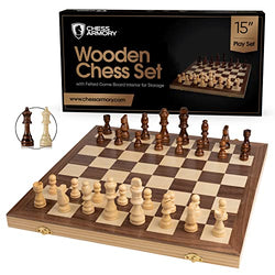Chess Sets by Chess Armory - 15 Inch Wooden Chess Set Board Game for Adults and Kids with Extra Queen Pieces,2 Players